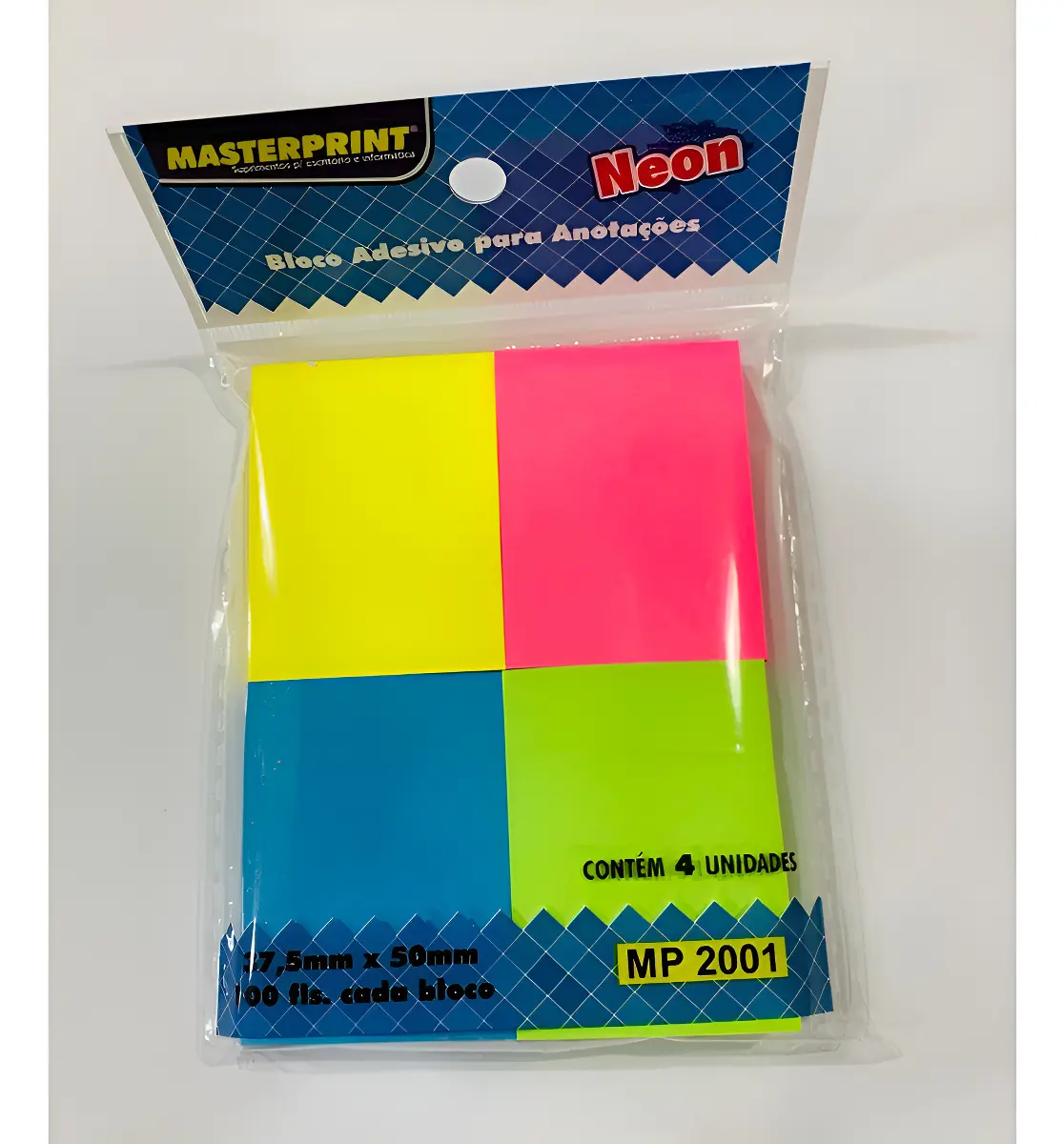 Bloco Anotações Adesivo 4 Cores Neon 37.5x50mm 4x100